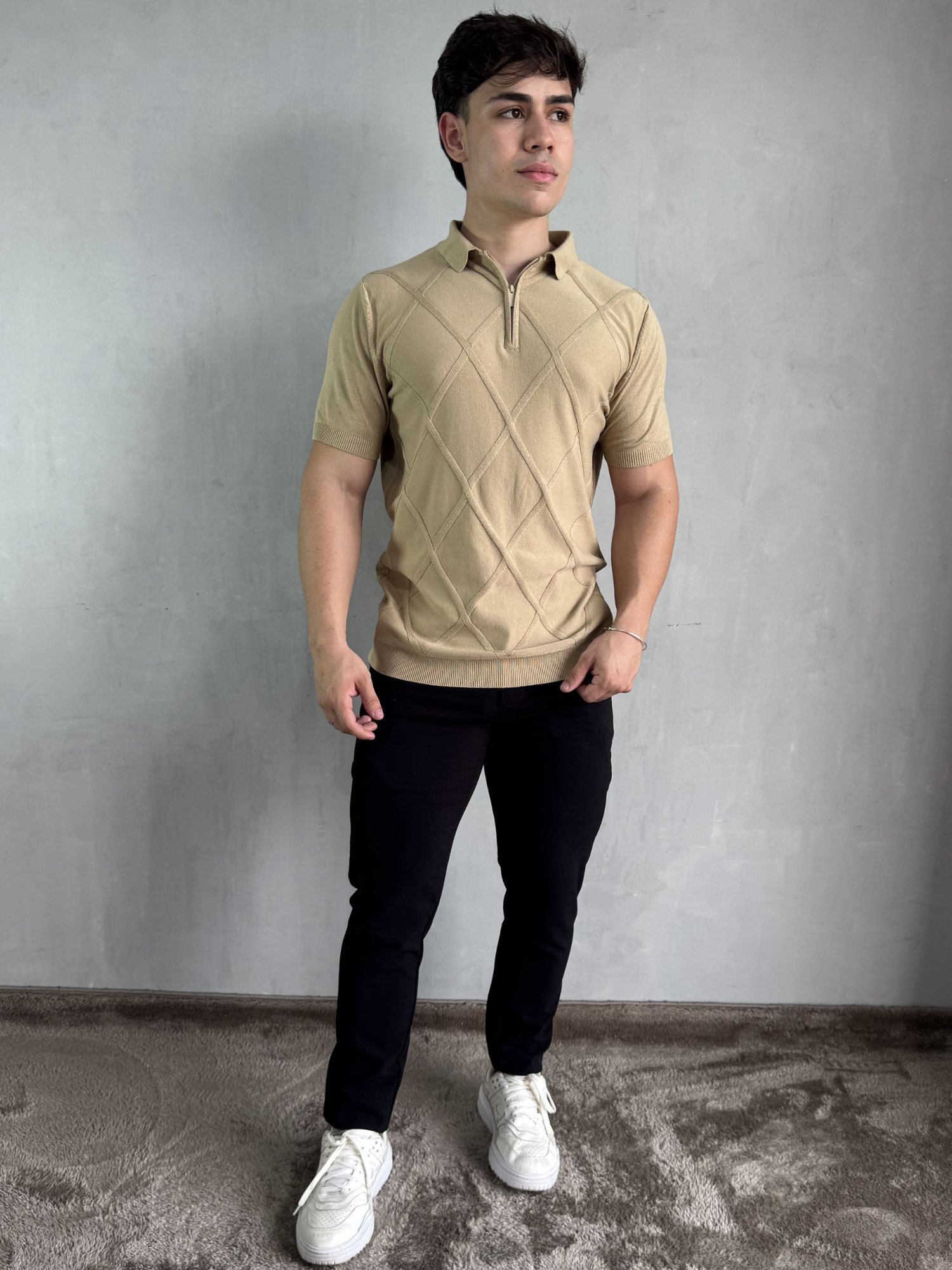 POLO TRICOT TEXTURIZADA KHAKI