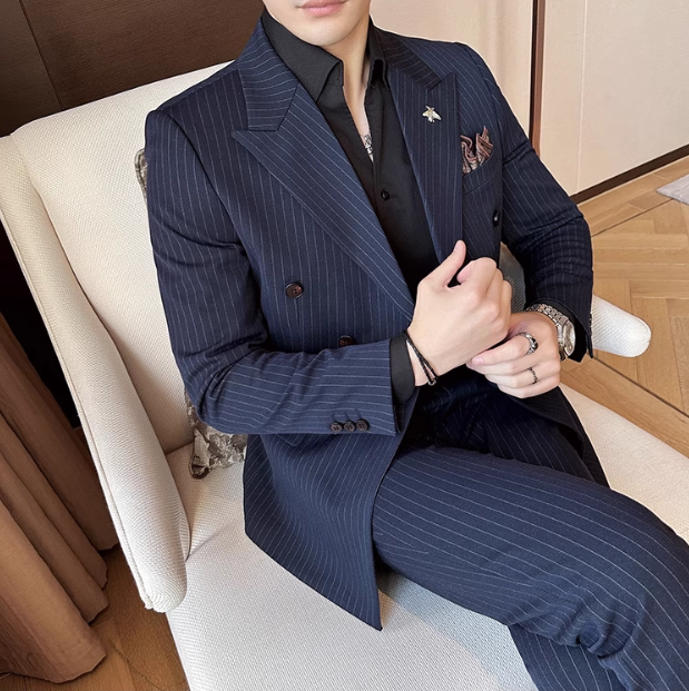 TERNO TRANSPASSADO RISCA DE GIZ AZUL