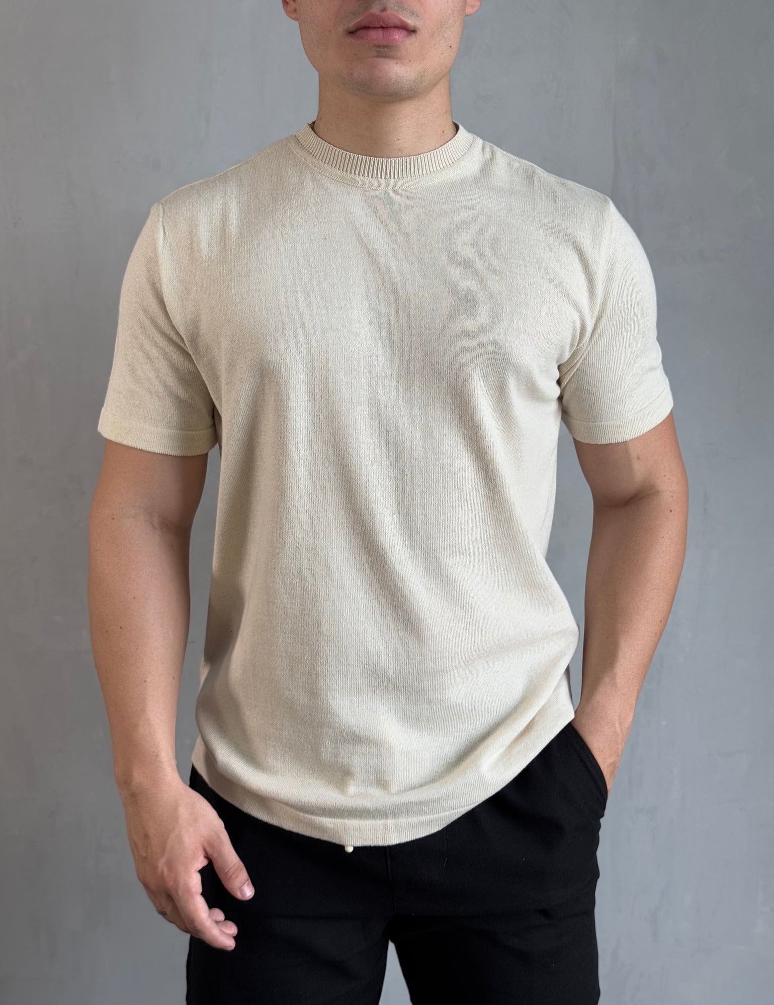 CAMISETA TRICOT BEGE