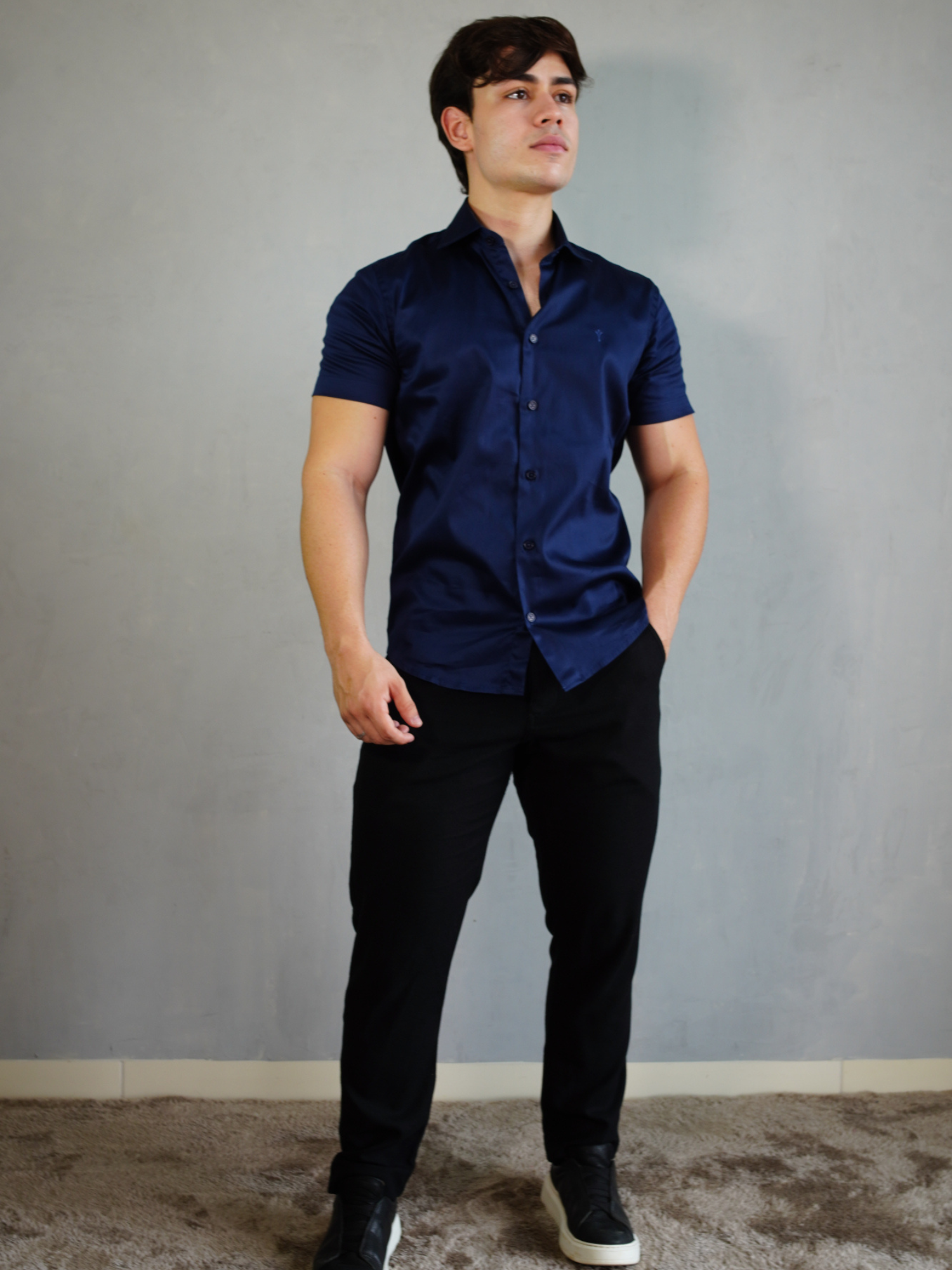 CAMISA MANGA CURTA AZUL MARINHO