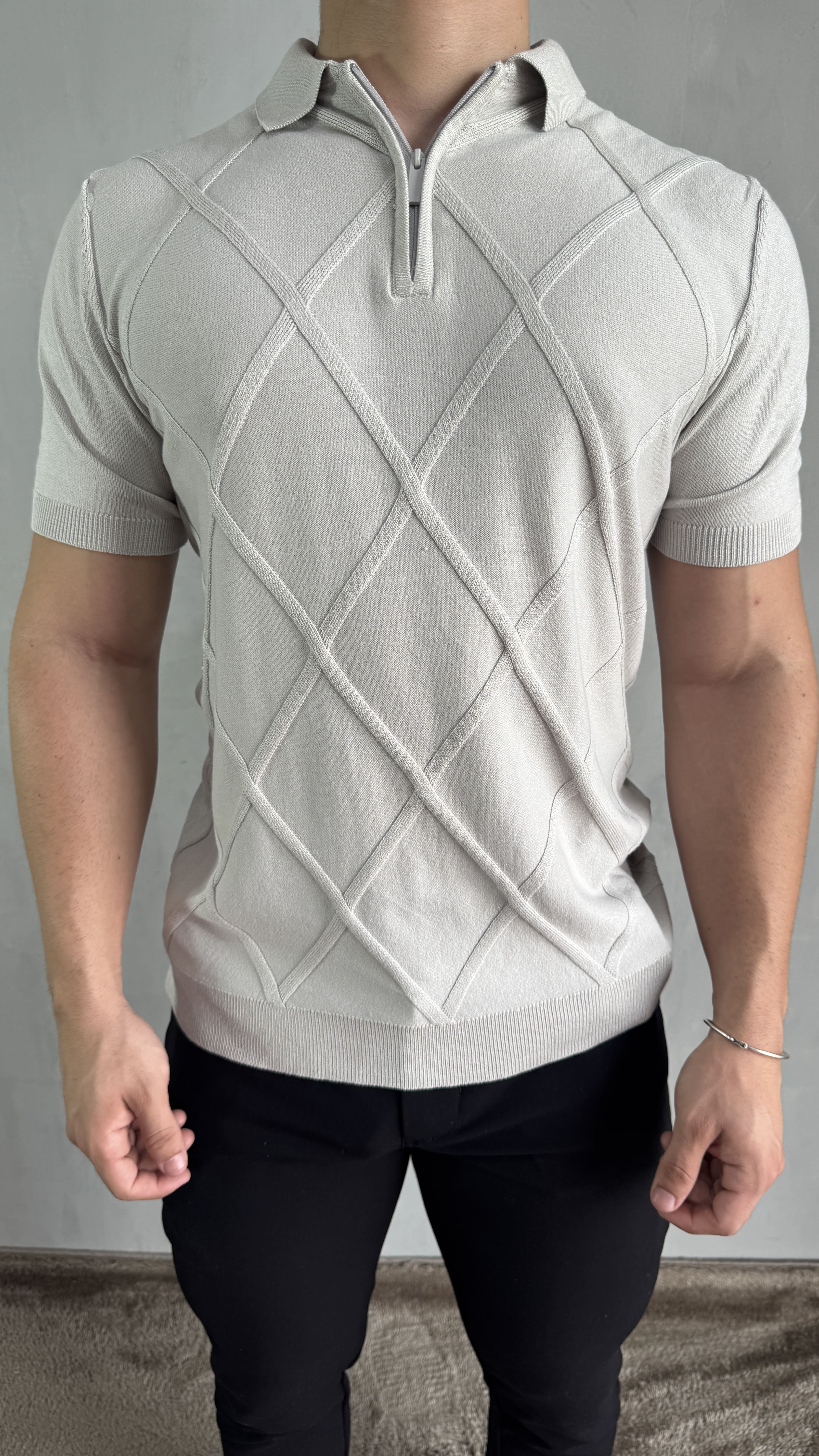 POLO TRICOT TEXTURIZADA CINZA