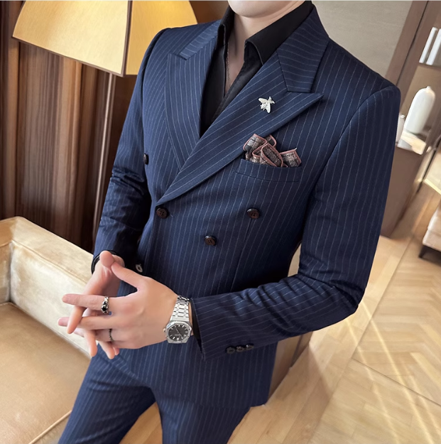 TERNO TRANSPASSADO RISCA DE GIZ AZUL